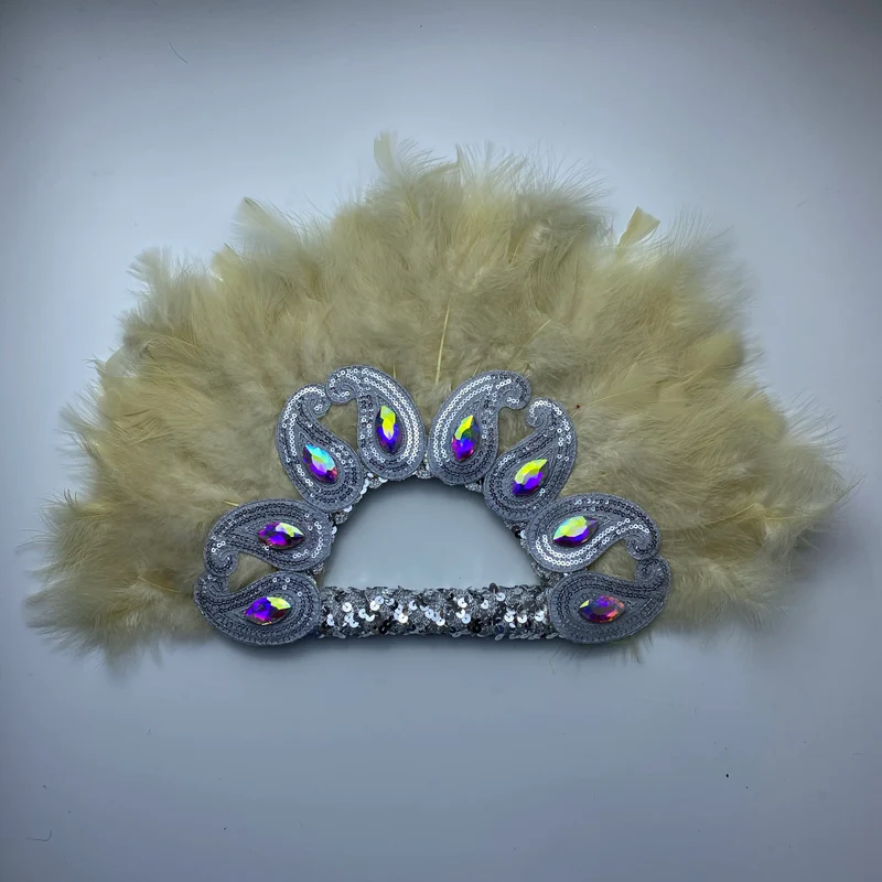 2025 New Design African Turkey Feather Big Fan Ladies Wedding Feather Fan for Bride Double Side Feather Nigerian Feather Handfan