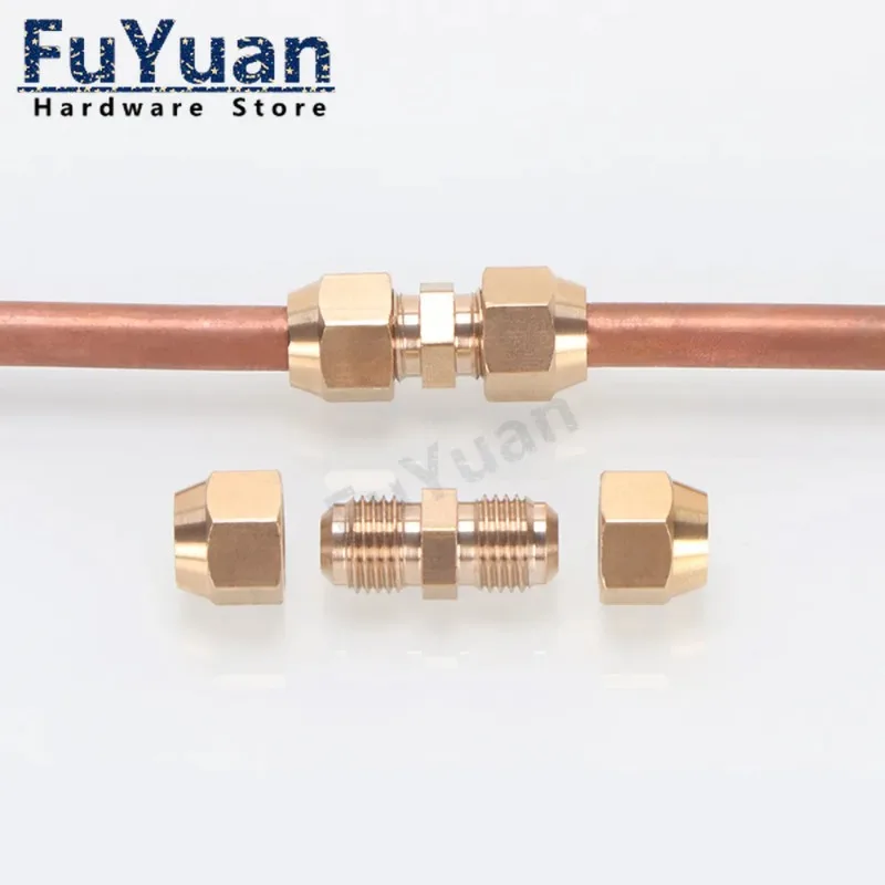 1pcs Flared Brass Straight through pipe fittings 6/8/10/12/14mm Tube connector Fitting Air conditioning extension tool Fitting