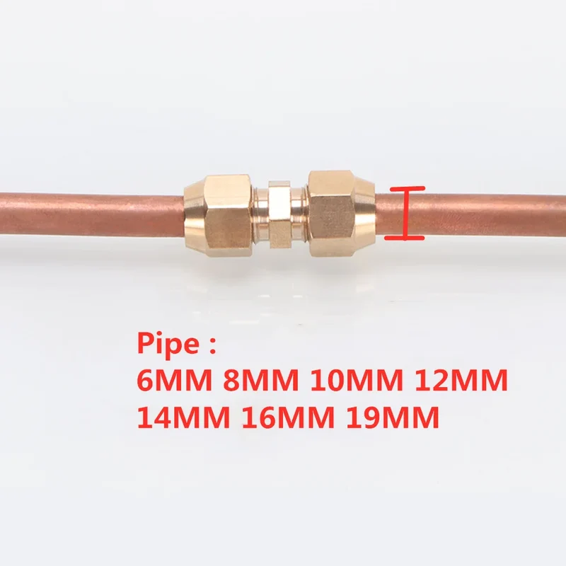 1pcs Flared Brass Straight through pipe fittings 6/8/10/12/14mm Tube connector Fitting Air conditioning extension tool Fitting