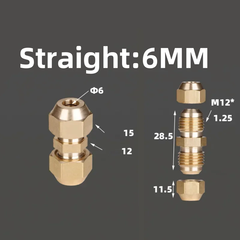 1pcs Flared Brass Straight through pipe fittings 6/8/10/12/14mm Tube connector Fitting Air conditioning extension tool Fitting