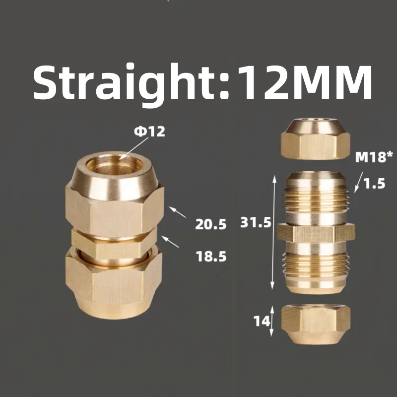 1pcs Flared Brass Straight through pipe fittings 6/8/10/12/14mm Tube connector Fitting Air conditioning extension tool Fitting