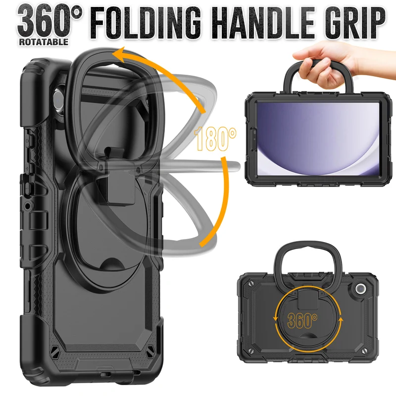 Applicable to Samsung Tab A9 silicone + PC protective case 8.7-inch rotating bracelet X115 multi-functional drop-resistant tablet case