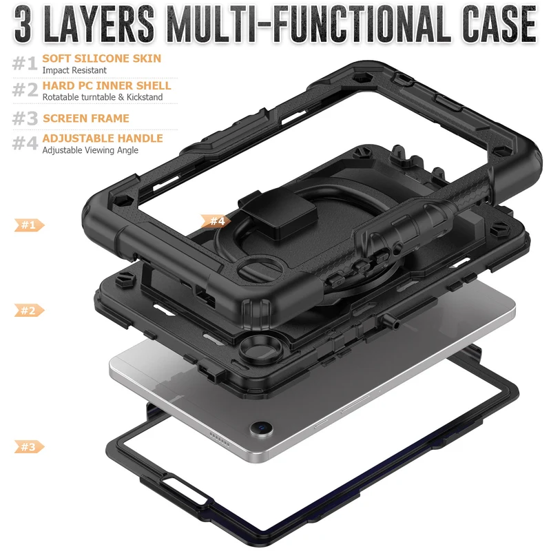 Applicable to Samsung Tab A9 silicone + PC protective case 8.7-inch rotating bracelet X115 multi-functional drop-resistant tablet case