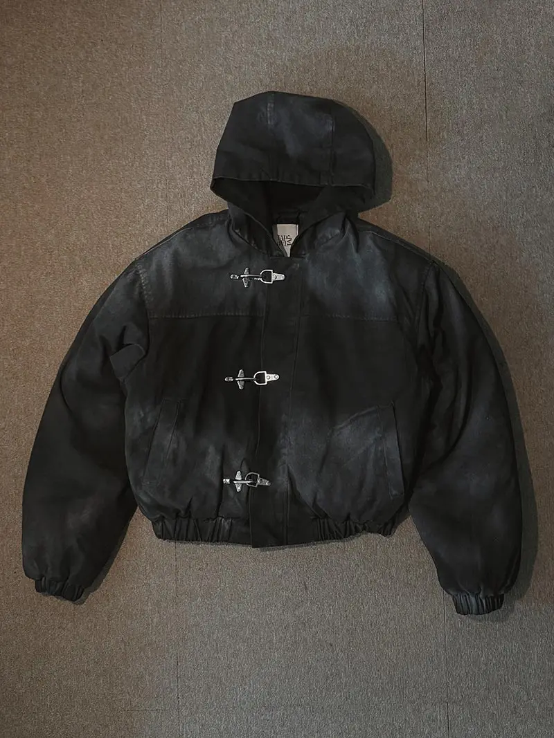 American Fashion Snap Fastener Loose Coat High Street Oversized Hoodie Y2k Retro Harajuku Punk Button Jacket Men Clothing