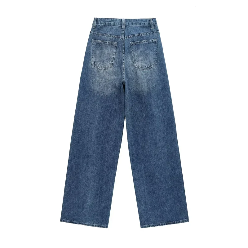 HH Women Trendy Cross Waist Wide Leg Jeans Asymmetrical Button Fly High Waist Baggy Denim Pants For Streetwear Y2K Outfits