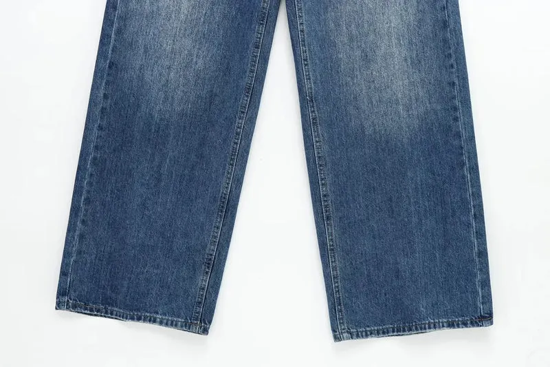 HH Women Trendy Cross Waist Wide Leg Jeans Asymmetrical Button Fly High Waist Baggy Denim Pants For Streetwear Y2K Outfits