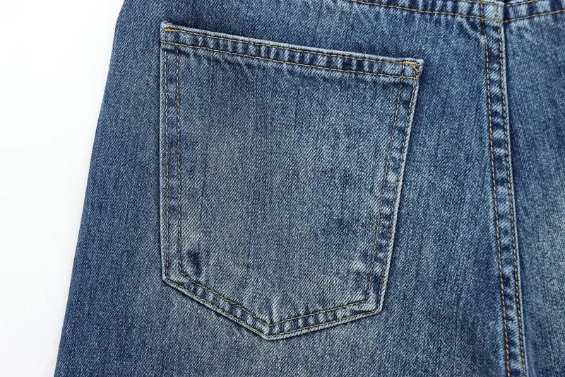 HH Women Trendy Cross Waist Wide Leg Jeans Asymmetrical Button Fly High Waist Baggy Denim Pants For Streetwear Y2K Outfits