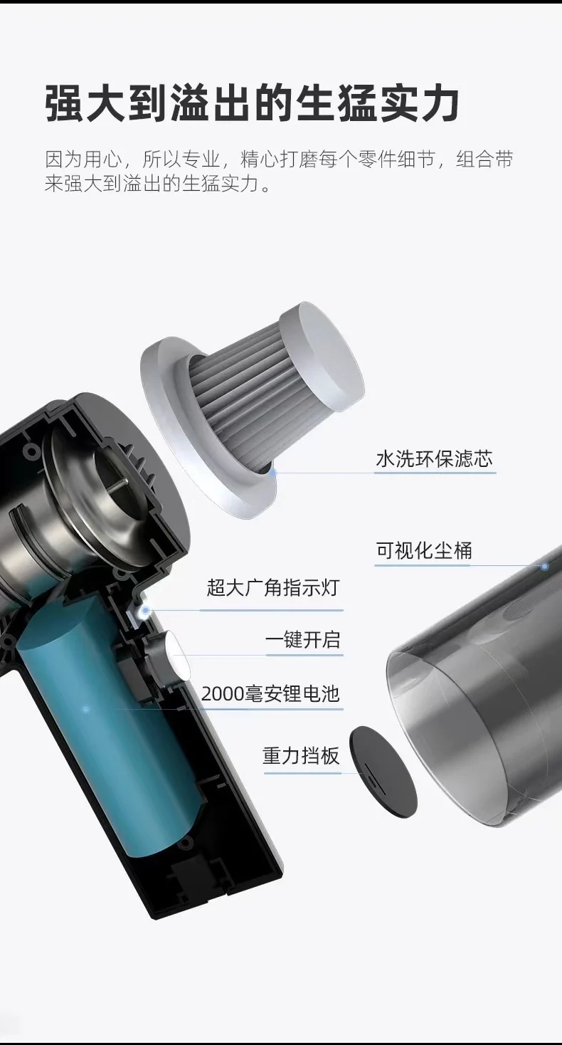 Car Vacuum Cleaner with Super Strong Suction, High Power, Wireless Charging, Smart, Portable, Desktop, Handheld, Small, Powerful Vacuum Cleaner