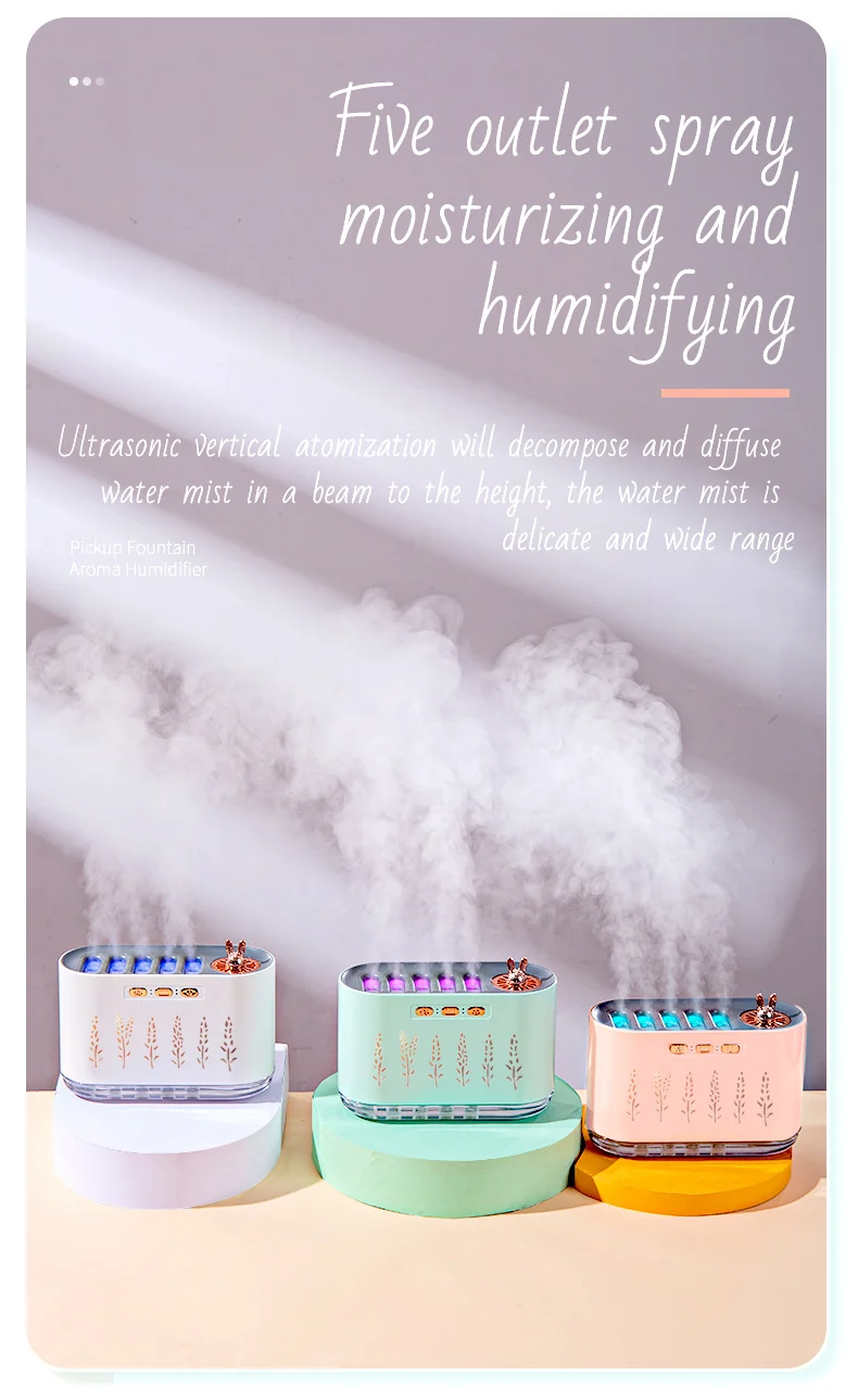 Cross-border New Air Humidifier Home Silent Bedroom Five-hole Spray Aromatherapy Creative Dynamic Colorful Voice Control Pick-up