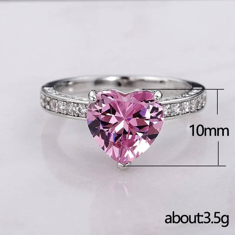 Q245 Heart Crystal & Rhinestone Ring 925 Silver Pave Setting Prong Engagement Women's Gemstone Ring