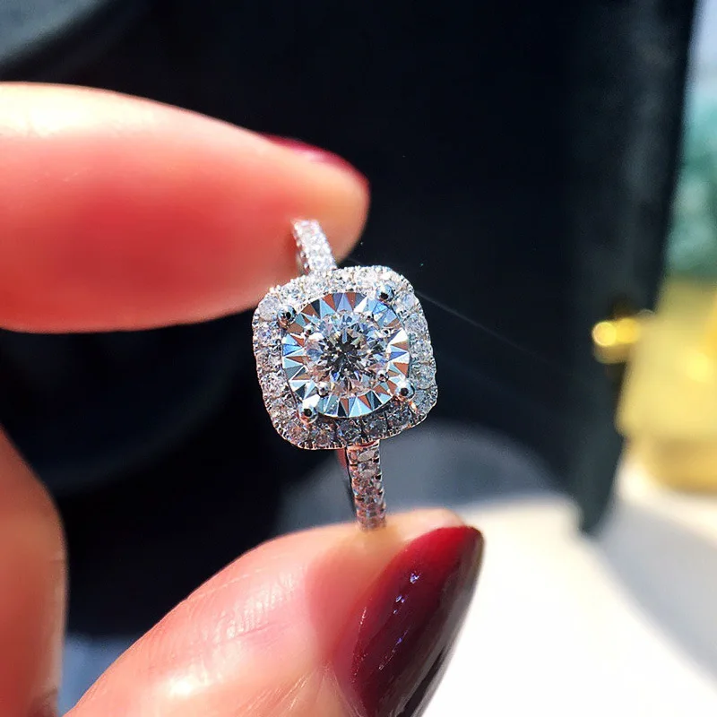 F1142 Diamond Ring White Gold Natural Round Brilliant Cut D Color Women's Engagement Ring