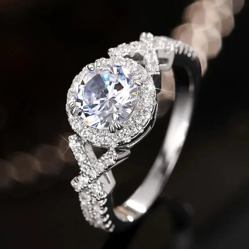 Q525 Women's White Gold Diamond Engagement Ring Round Brilliant Cut Natural G Color Halo Design