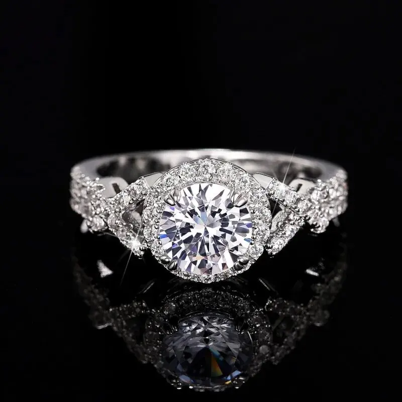 Q525 Women's White Gold Diamond Engagement Ring Round Brilliant Cut Natural G Color Halo Design