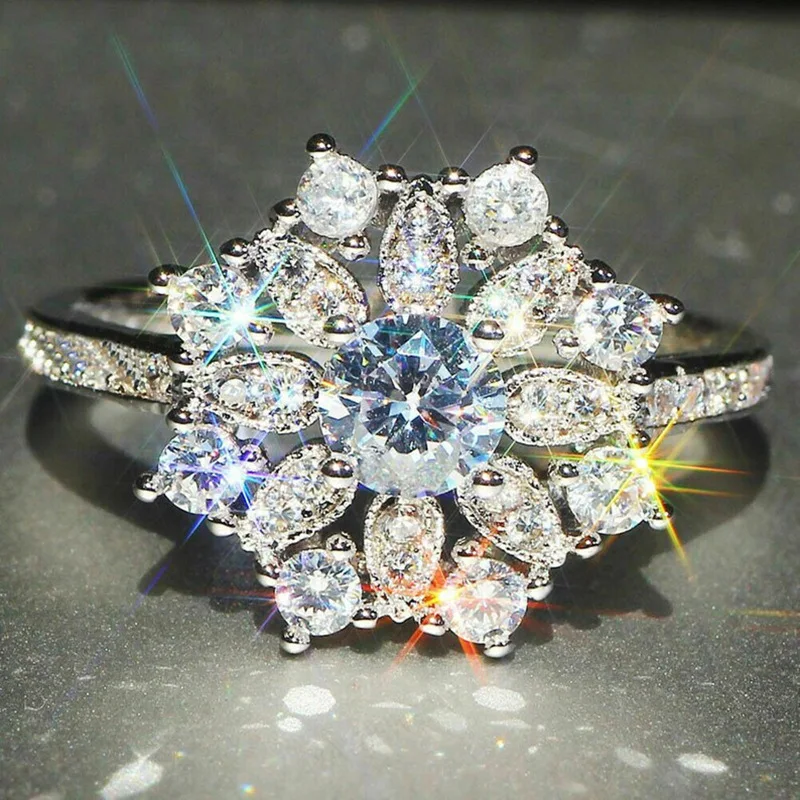 Q639 Women's White Gold Diamond Engagement Ring Round Brilliant Cut Natural G Color Center Stone With Side Diamonds