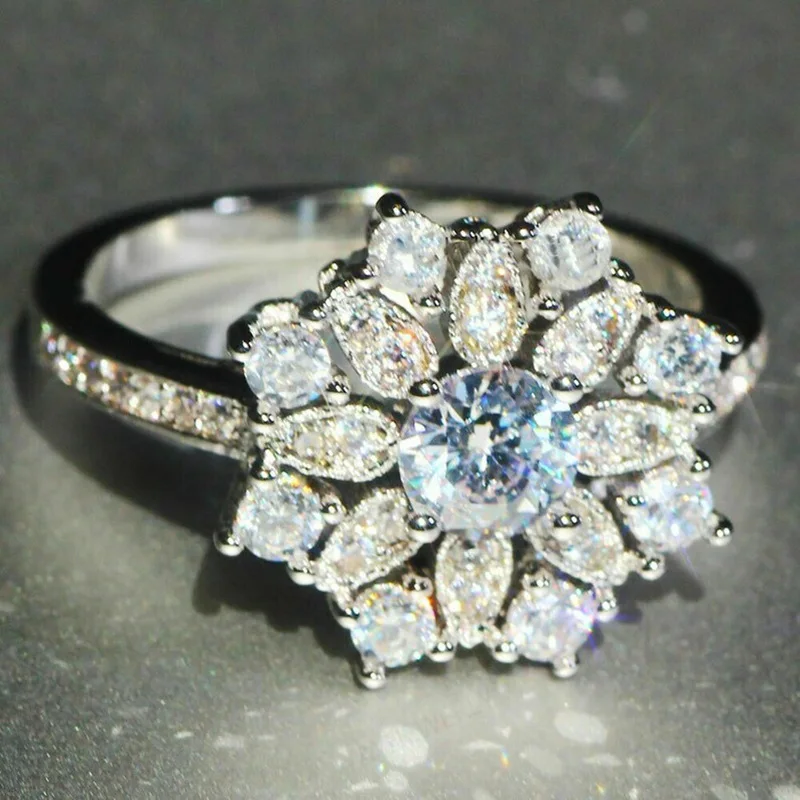 Q639 Women's White Gold Diamond Engagement Ring Round Brilliant Cut Natural G Color Center Stone With Side Diamonds