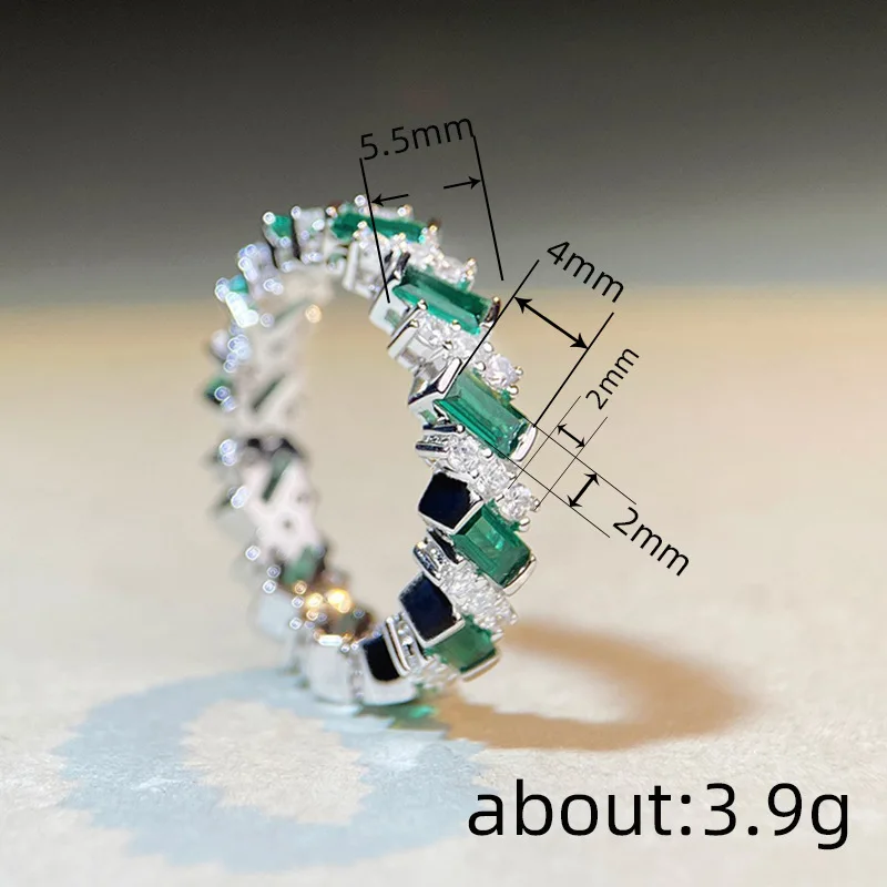 T0202 Emerald Silver Ring Geometric Design Engagement Unisex Jewelry