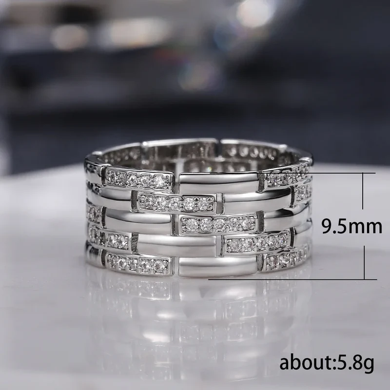 Q653 Silver Diamond Rings Round Brilliant Cut Natural G Color Classic Unisex Wedding Jewelry