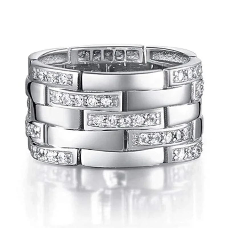 Q653 Silver Diamond Rings Round Brilliant Cut Natural G Color Classic Unisex Wedding Jewelry