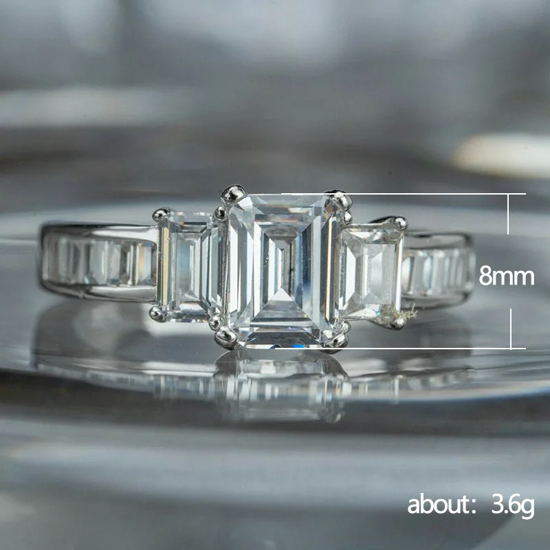 Platinum Emerald Cut Diamond Ring With Baguette Side Stones Natural D Color Women's Engagement Ring F859