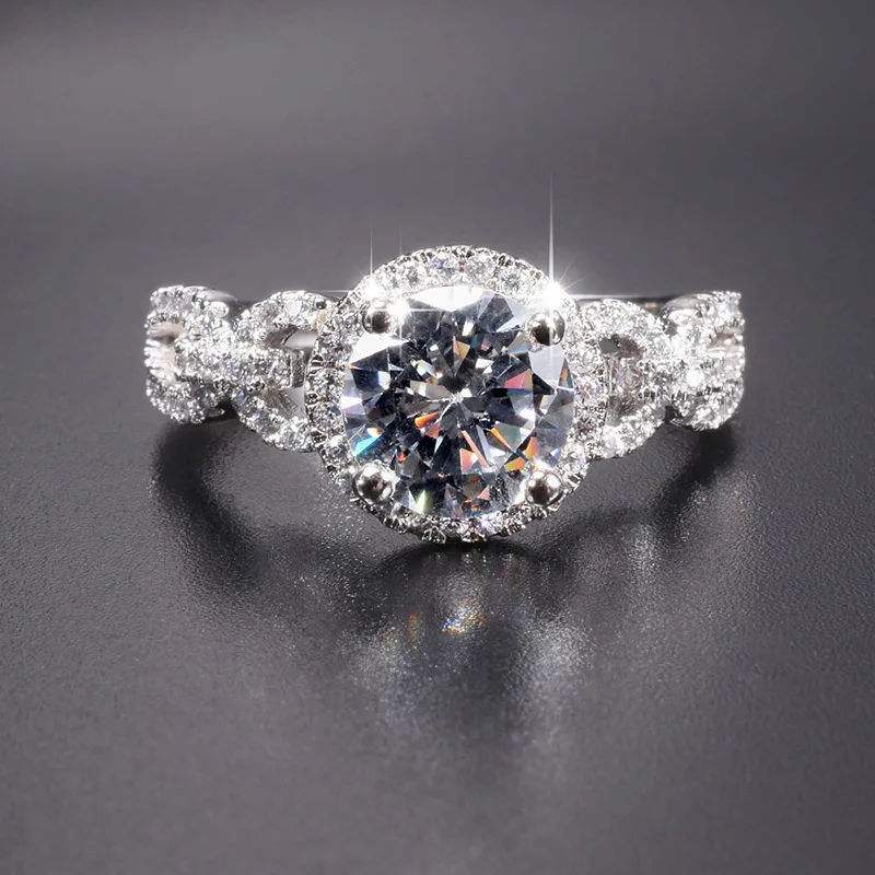 Q175 Women's White Gold Diamond Engagement Ring Round Brilliant Cut Natural G Color Halo Setting