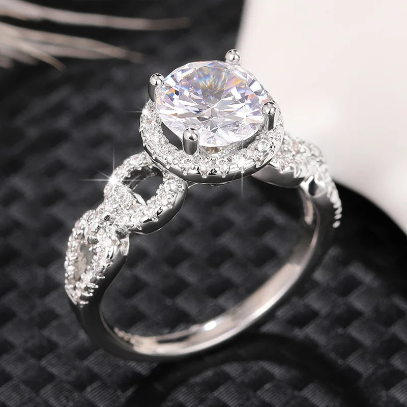 Q175 Women's White Gold Diamond Engagement Ring Round Brilliant Cut Natural G Color Halo Setting