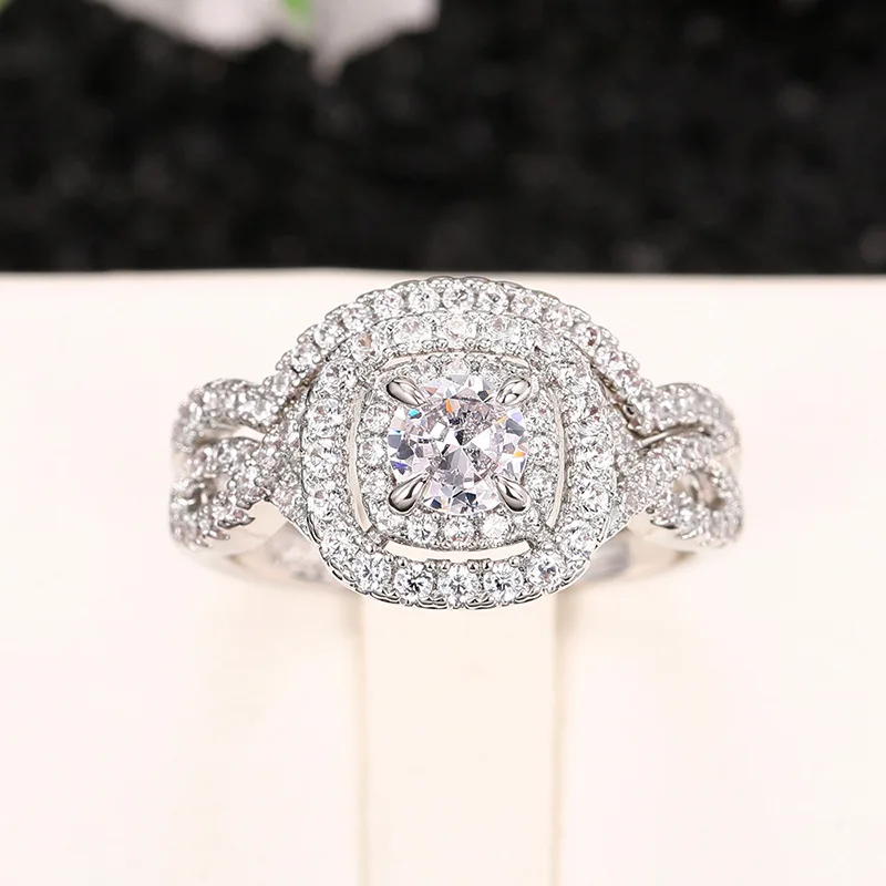 Q103 Women's White Gold Diamond Engagement Ring Round Brilliant Cut Natural G Color Halo Design