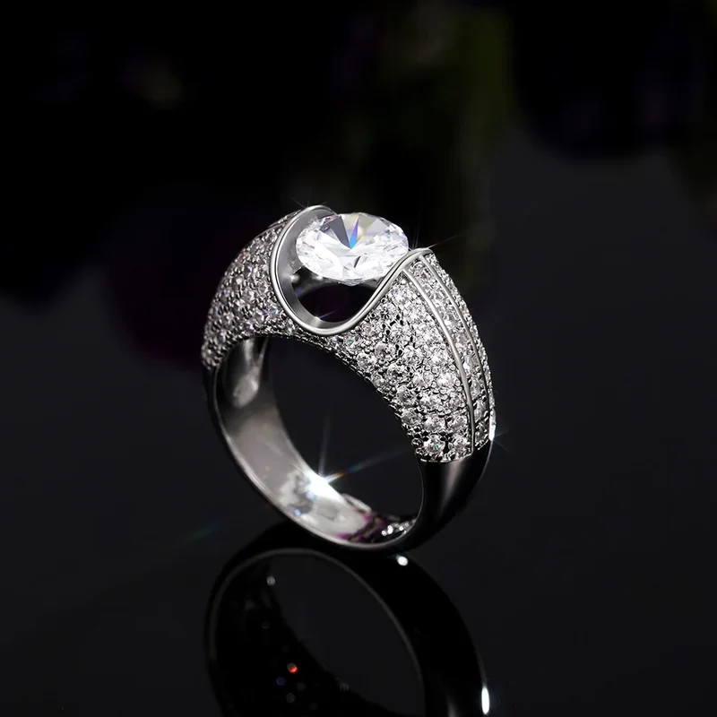 F667 Diamond Ring White Gold Round Brilliant Cut Natural G Color Women's Engagement Jewelry