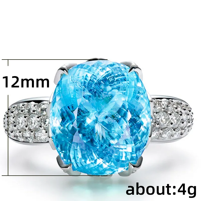 F506 Women's White Gold Diamond Ring Oval Cut Natural G Color Engagement Jewelry Main Stone Blue Topaz Side Diamonds