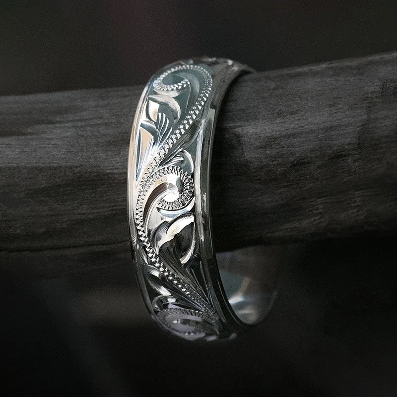 Q559 Silver Wedding Band Flower Design Classic Unisex Fine Ring