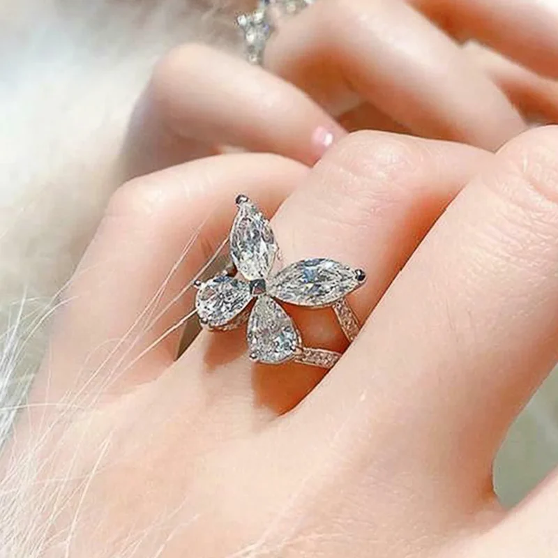 F1664 Flower Cocktail Ring Women's Marquise Cubic Zirconia Prong Setting Engagement Fashion Rings