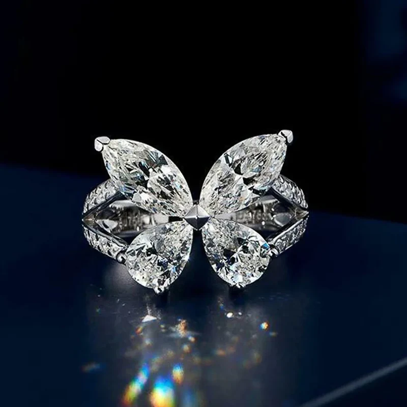 F1664 Flower Cocktail Ring Women's Marquise Cubic Zirconia Prong Setting Engagement Fashion Rings