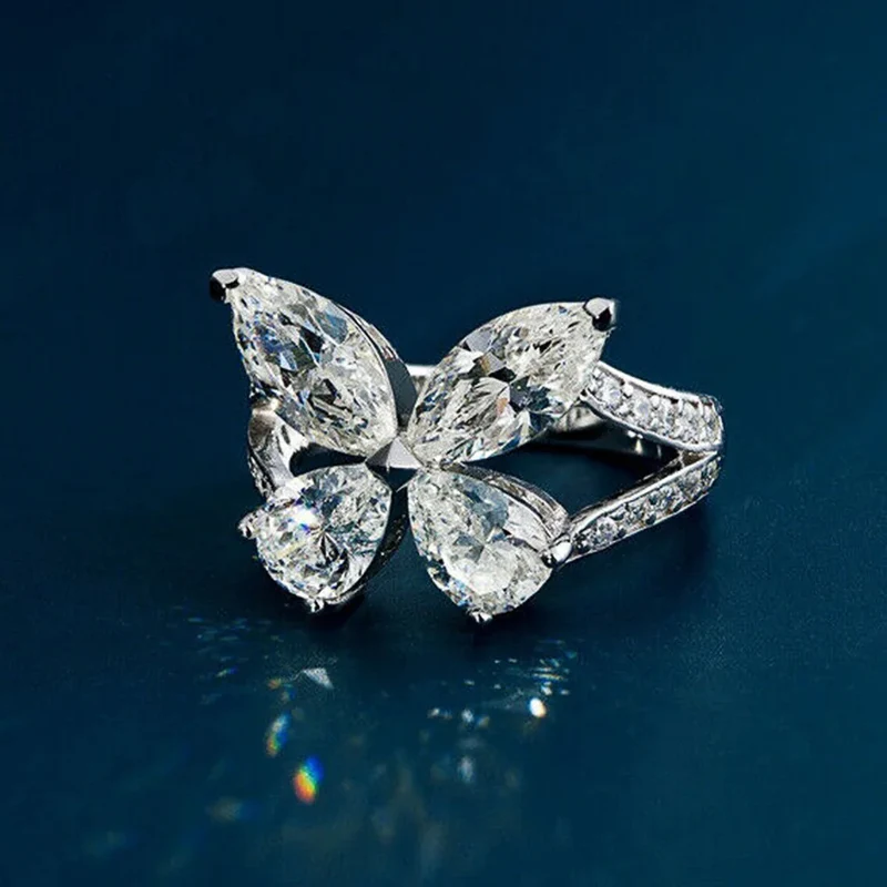 F1664 Flower Cocktail Ring Women's Marquise Cubic Zirconia Prong Setting Engagement Fashion Rings
