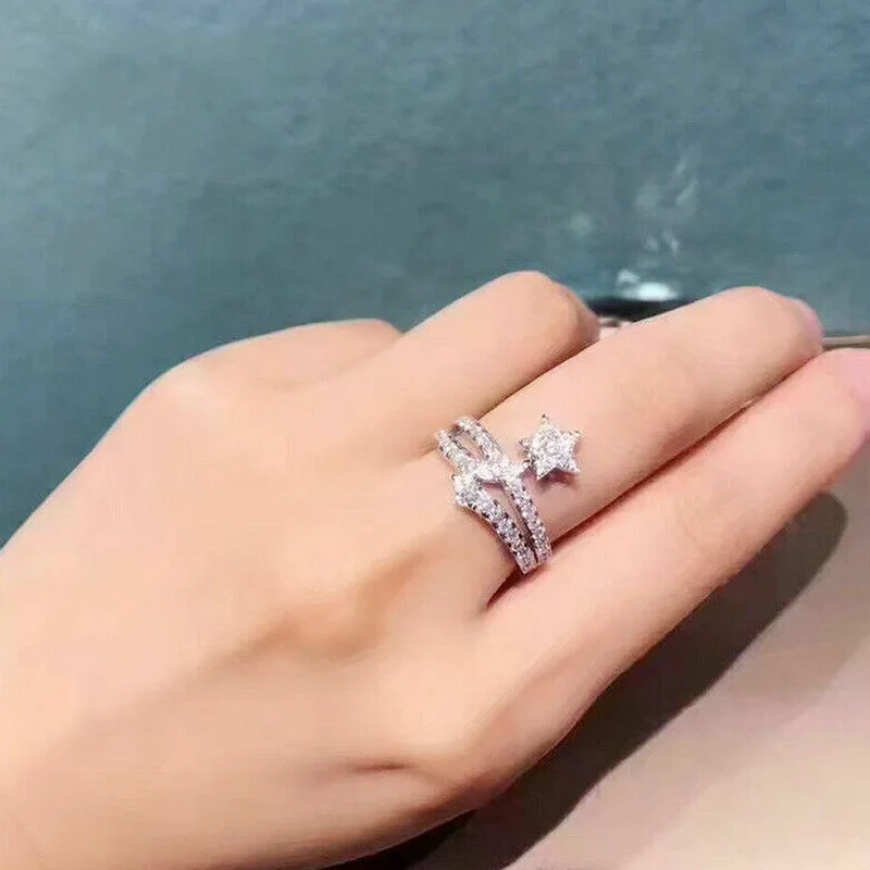Star Cocktail Ring Micro Pave Cubic Zirconia Lab Created Unisex Fashion Ring Gift Jewelry
