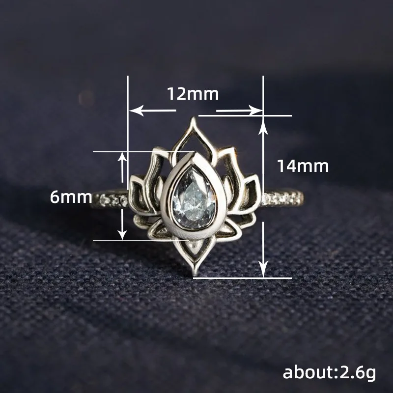 Q256 Lotus Flower Ring Women's Lab Created Cubic Zirconia Pear Shape Prong Setting Engagement Buddhist Fashion Rings