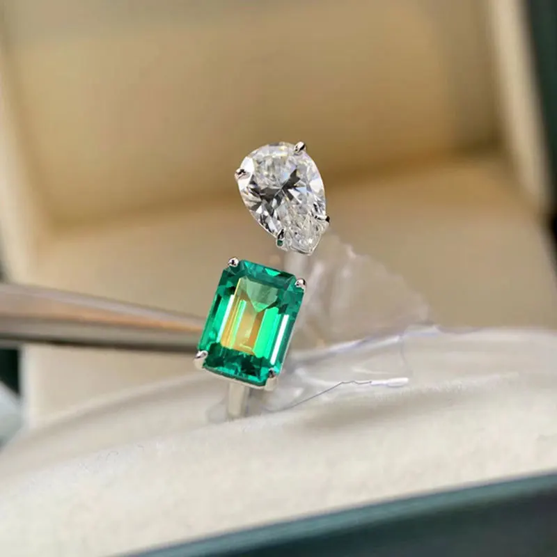 F1748 Emerald Ring Pear Cut Diamond Prong Setting Women's Classic Engagement Gemstone Fine Rings
