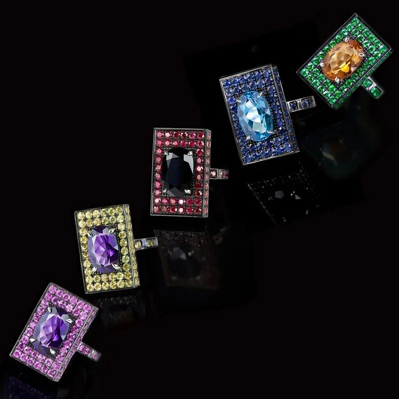 H193 Cocktail Ring Women's Geometric Oval Sapphire Pave Setting Party Fashion Rings