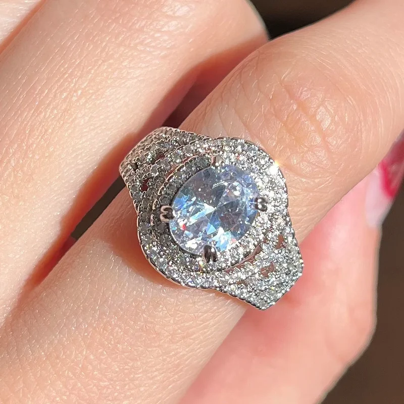 F1405 Women's Engagement Ring Emerald Cut Cubic Zirconia Pave Setting Lab Created Fashion Rings