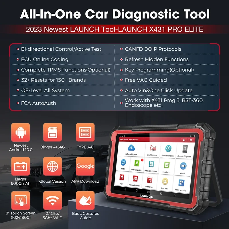 USA EU Warehouse LAUNCH X431 PRO ELITE Car Full System Diagnostic Tools OBD OBD2 Scanner 32 Reset CAN FD DOIP Code Reader