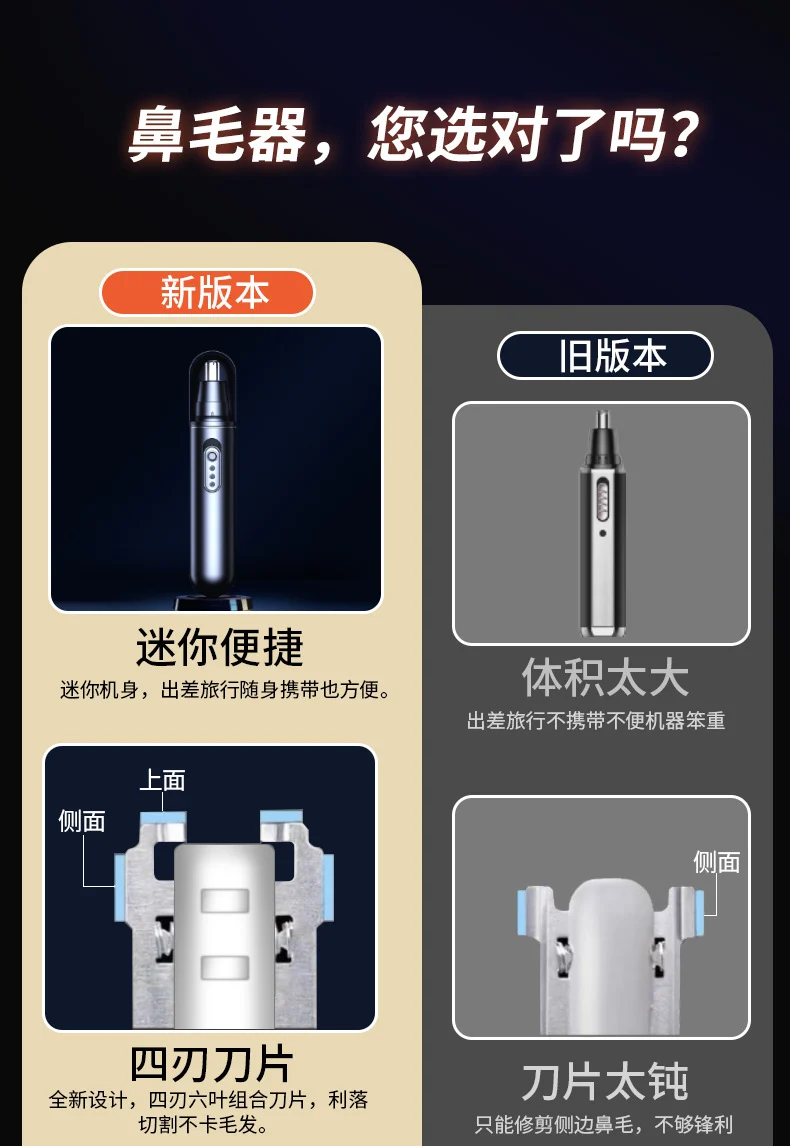 Manufacturers supply electric nose hair trimmer men's rechargeable nose hair trimmer to clean the nostril nose hair repairer