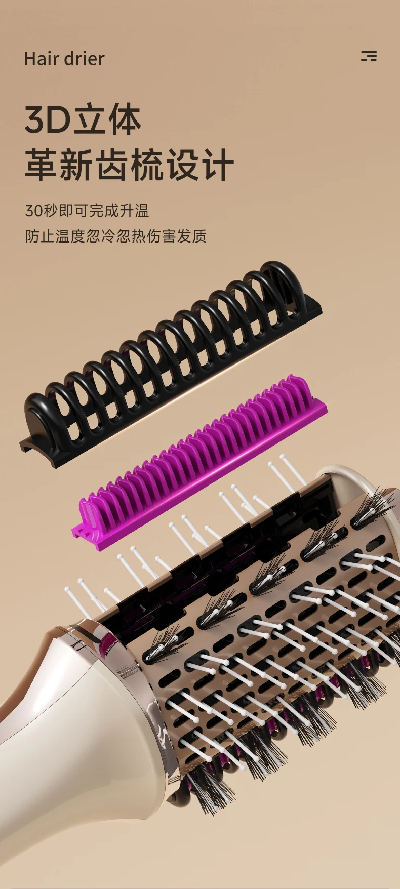 Cross-Border 110V Three-In-One Multifunctional Hot Air Comb, Fully Automatic Curling, Straightening, and Drying All-In-One Hair Dryer for Both Wet and Dry Use