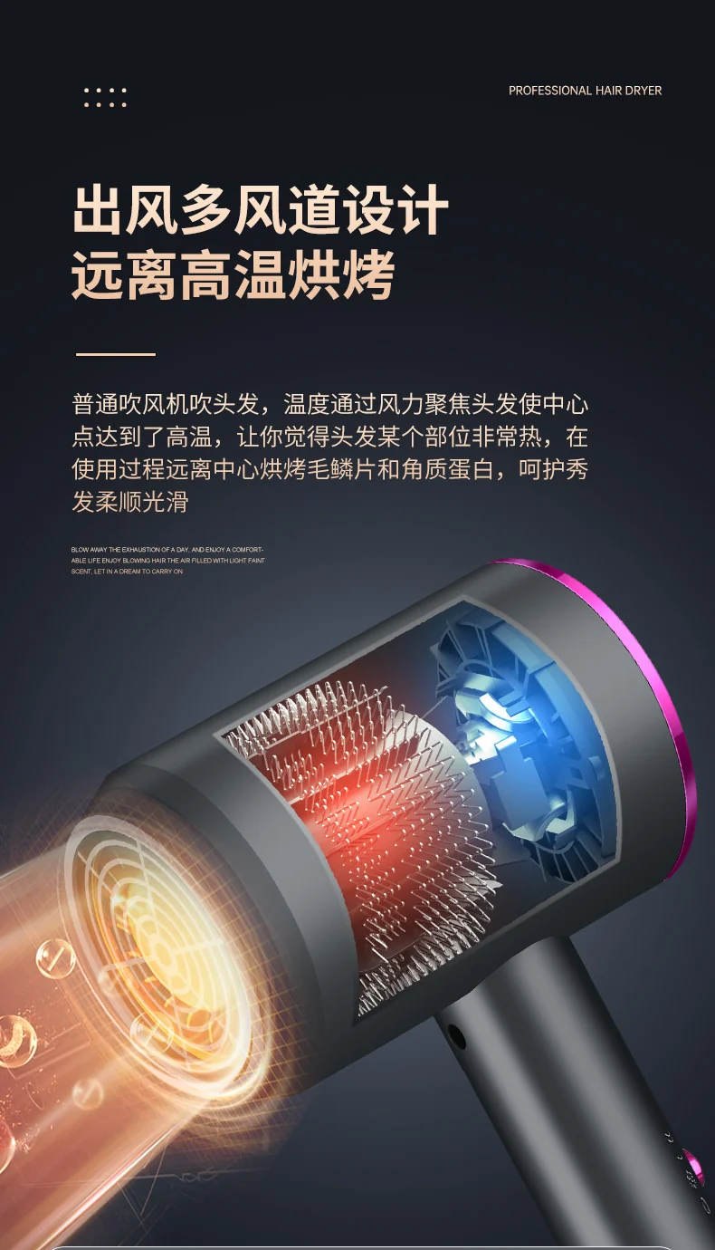 Hair Dryer Home Blue Light Negative Ion Hair Salon High Power Hair Dryer Dormitory Cold and Hot Air Hair Dryer Gift Cross Border
