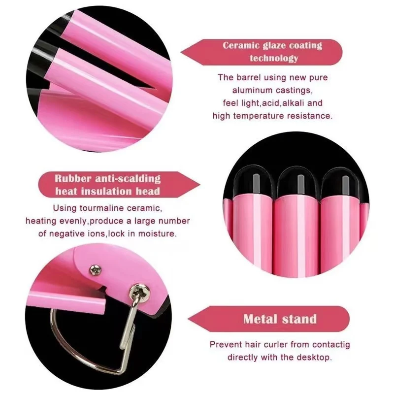 Hot sale three-tube curling iron three-rod curling iron water ripple hairdressing stick egg roll electric splint iron big wave