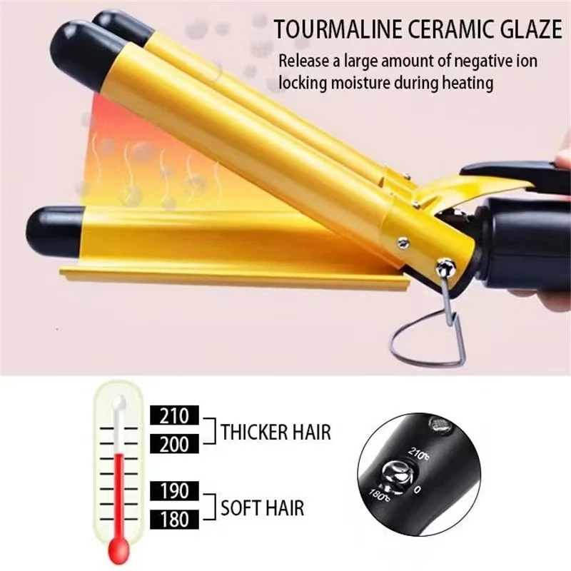 Hot sale three-tube curling iron three-rod curling iron water ripple hairdressing stick egg roll electric splint iron big wave