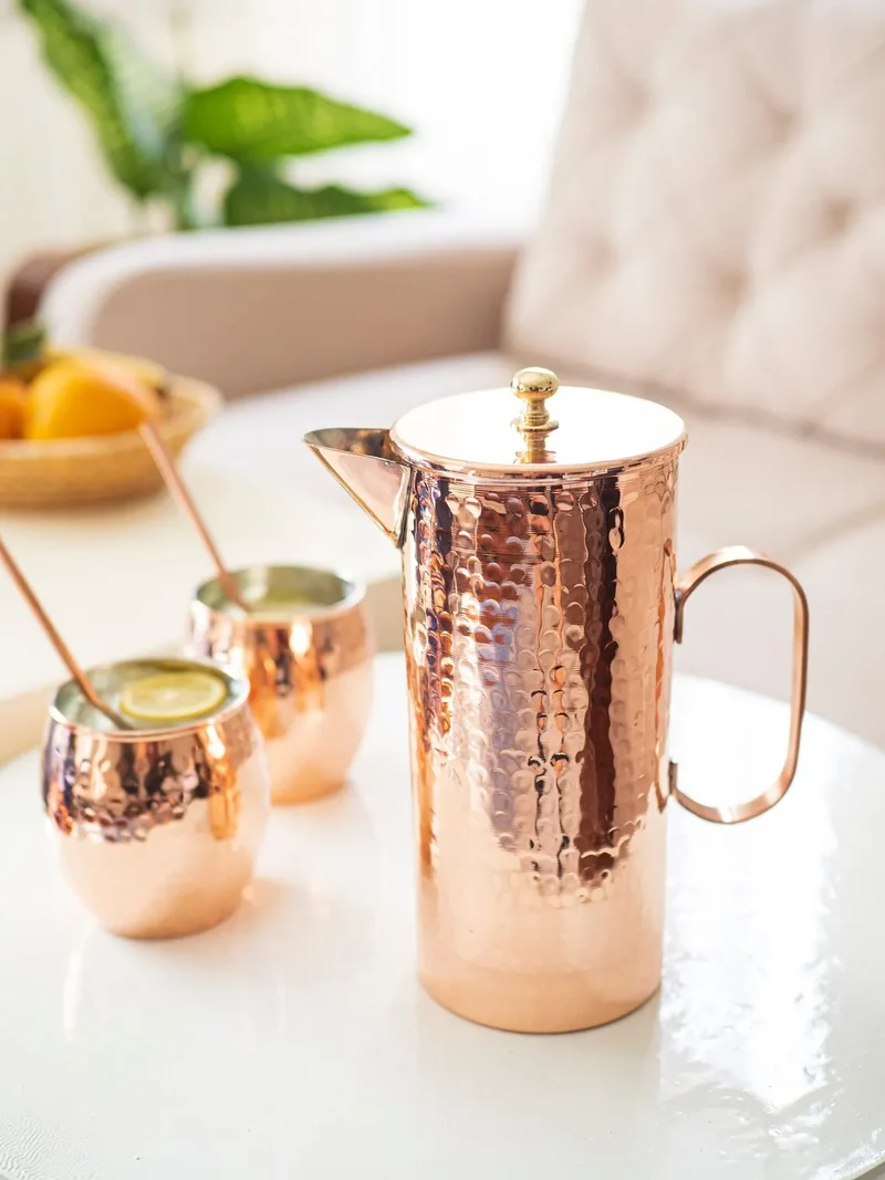 Classy hammered copper water jug pitcher wholesale for drinking water juice coffee ice tea for home restaurant dining decoration