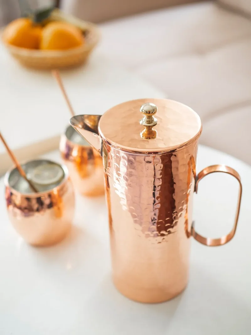 Classy hammered copper water jug pitcher wholesale for drinking water juice coffee ice tea for home restaurant dining decoration