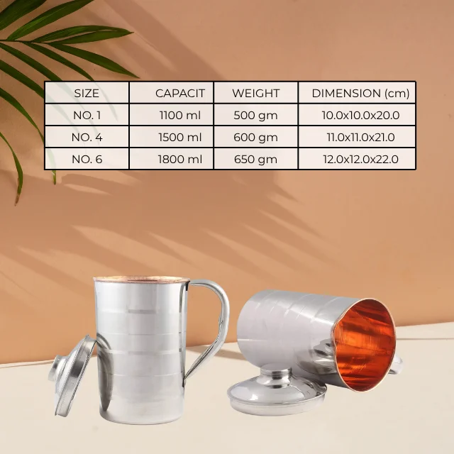 Wholesale 100% Pure Copper Steel Jug Handle Glasses Trendy Indian Design for Kitchen Decor Water Jug Use Tea Pots & Kettles