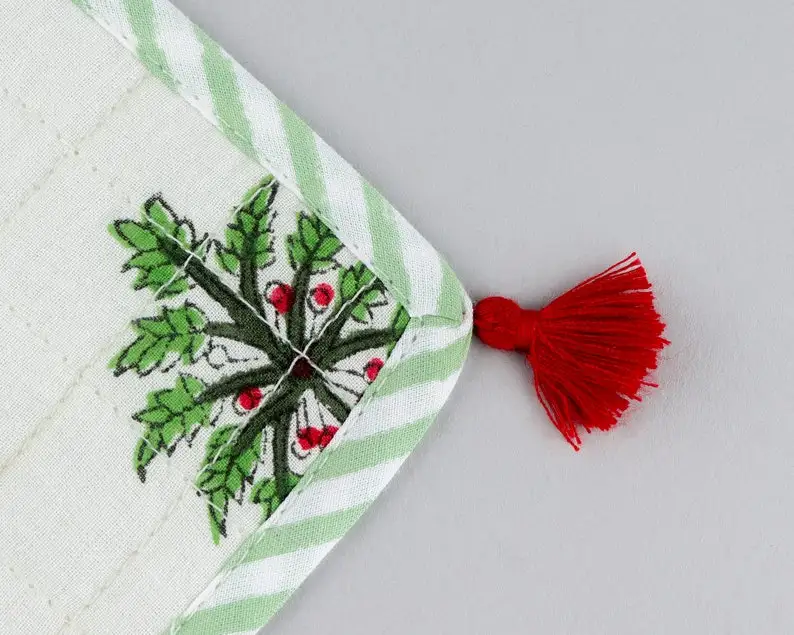 White and Green Palm Print Coasters 100% Cotton India Block Printed Fabric Coasters 5*5 Inch for Coffee Mug Coffee Table