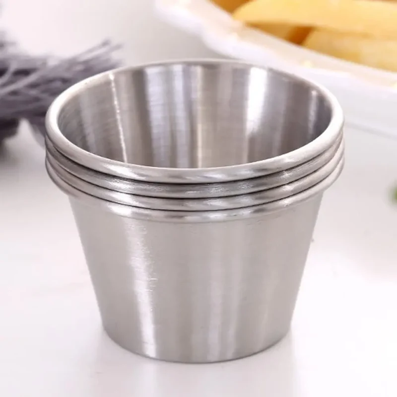 Modern Design 1.5oz Reusable Stainless Steel Sauce Dipping Cup Mini Saucer Dish Bowl for Drinks or Food for Home Use