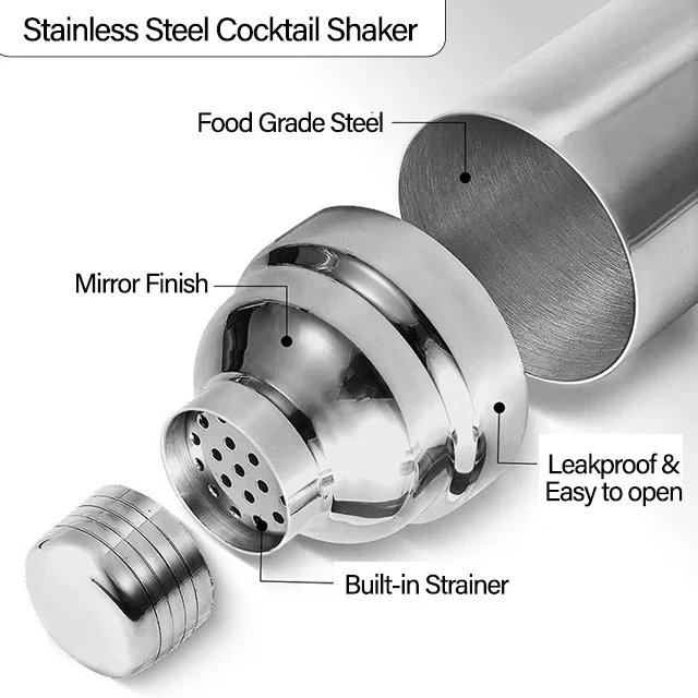 Manufacturer Exporter Selling Stainless Steel Cocktail Shaker Inbuilt Strainer Wholesale Barware Accessories Metal Barware
