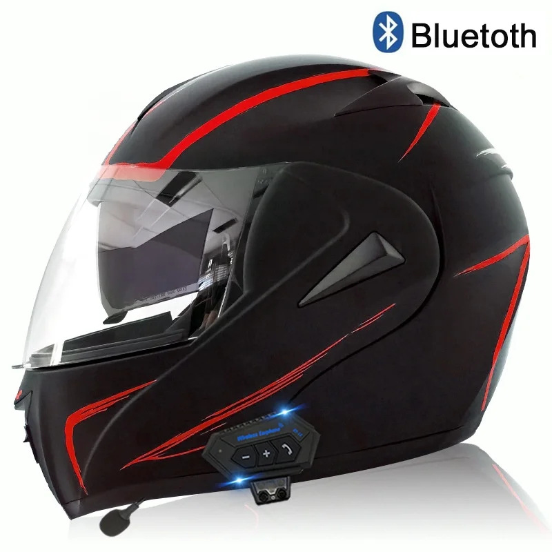 Carbon Fiber Pattern Electric Scooter Motorcycle Blueto0th Wireless Headphone Speaker Open Face Double Lens Full Face Helmets
